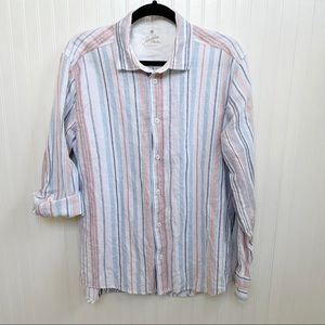 Paradise Collection Multicolor Stripe Linen & Cotton Blend Button-Up Shirt Large